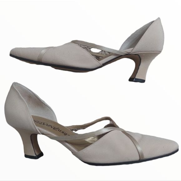 YVES Saint Laurent Satin Champagne Kitten Heels Wedding - Picture 2 of 14